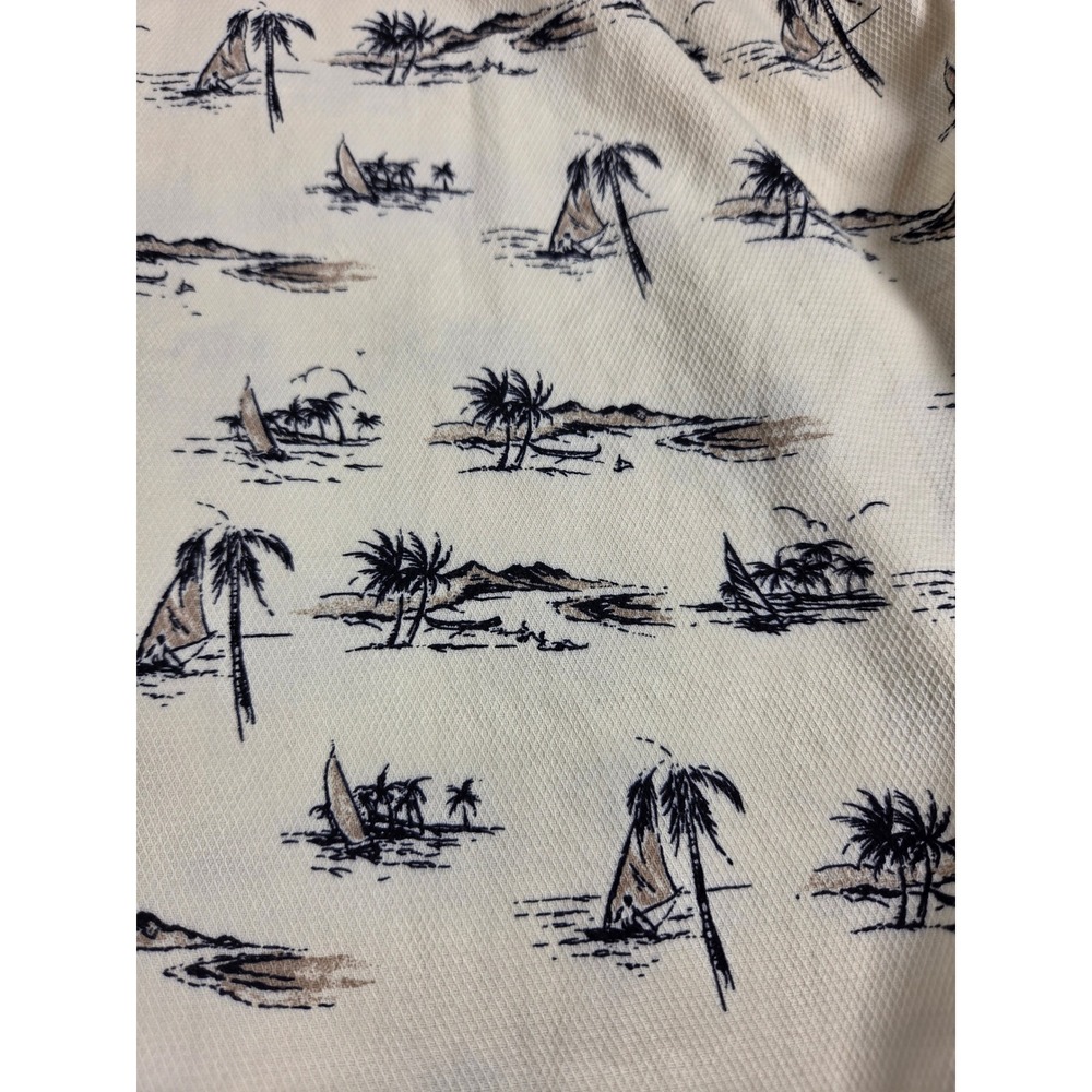 Crossing Men Short Sleeve Button Down Hawaiian Shirt Cream Sail Boat Palm M